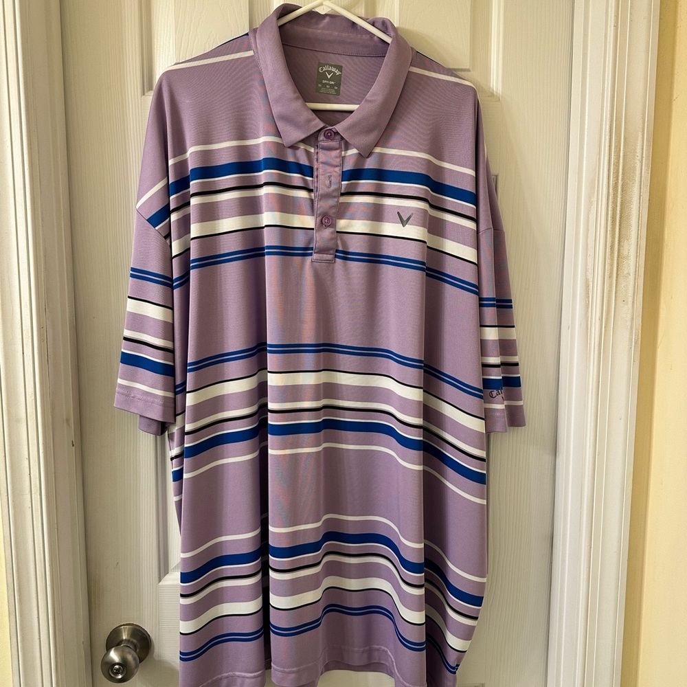 Callaway Men’s Opti Dri Performance  Polo Big & Tall 5X Lavender Blue Stripes